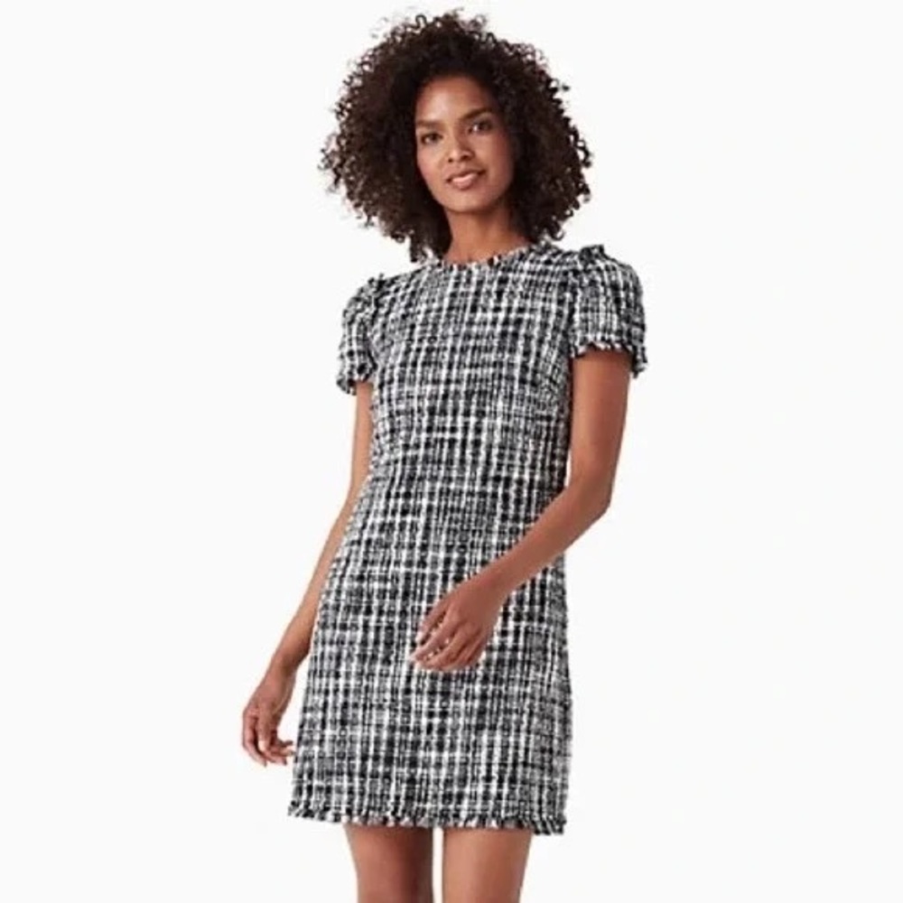 Kate Spade flutter sleeve black and white tweed‎ shift dress size 6